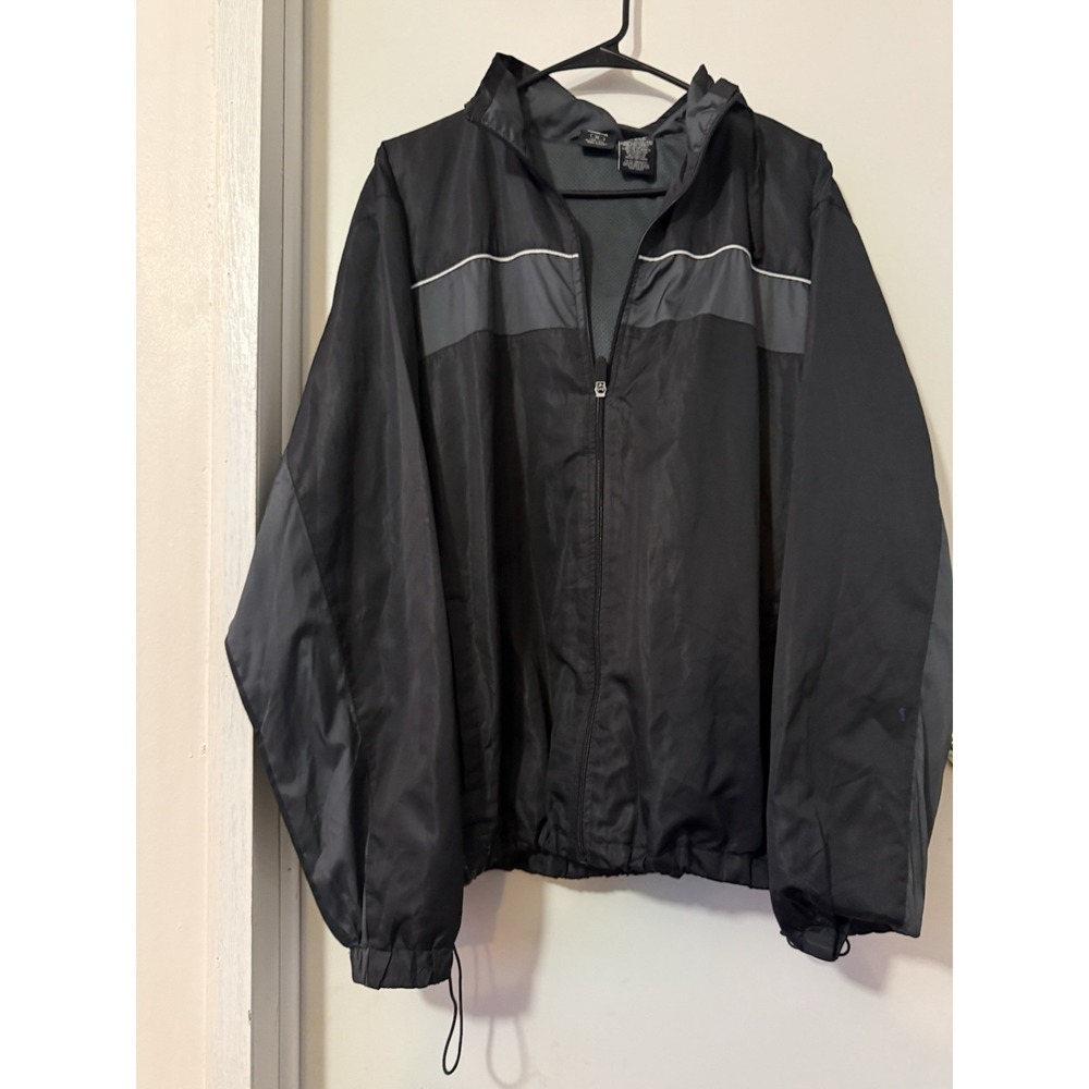 Vintage Starter Hooded Windbreaker Jacket Black Grey Full Zipper Men's Size XL